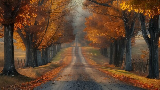 Fall Nature Wallpaper HD with A quiet country road lined with autumn trees.