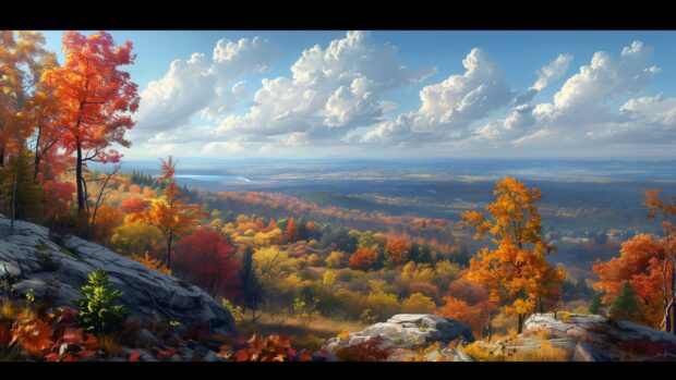 Fall Nature  Wallpaper with A scenic overlook with a panoramic view of a fall landscape.