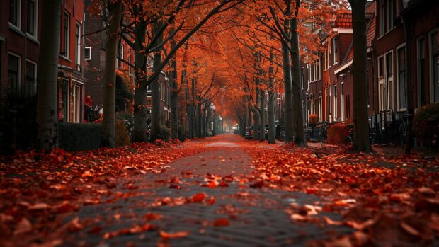 Fall scenery wallpaper HD with  A tree lined avenue with fallen leaves covering the ground.