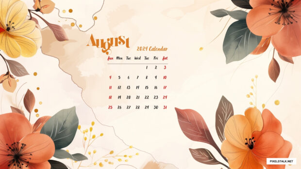 Flower Background August 2024 Calendar Wallpaper HD for Desktop.