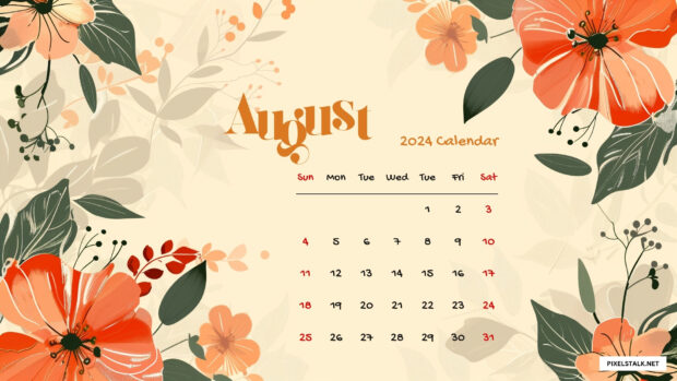Flower Beautiful August 2024 Calendar Background.