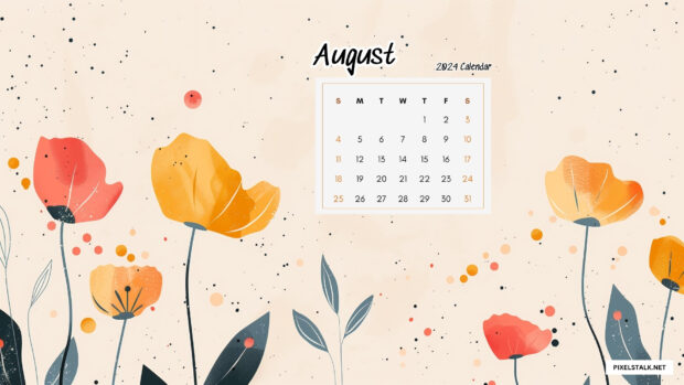 Free Download August 2024 Calendar Flower Ilustration Wallpaper HD for Mac.