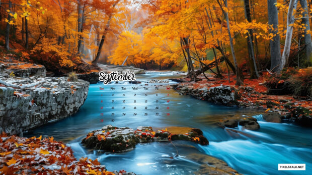 Free Download September 2024 Calendar Fall River Wallpaper HD for Mac.