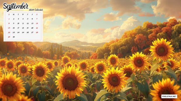 Free Download September 2024 Calendar Sunflowers Wallpaper HD for Windows.