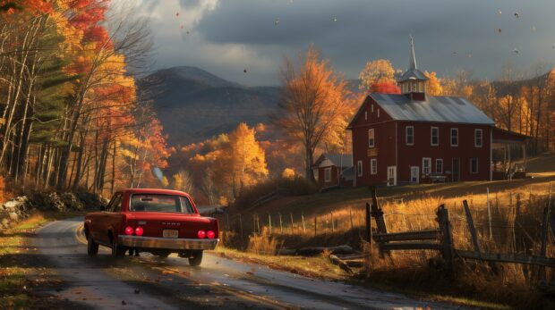 Free Fall Aesthetic for Desktop with A scenic drive through the countryside in fall.