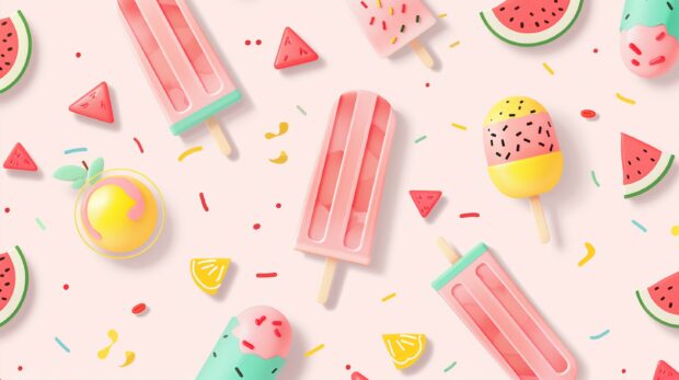 Free download Cute Summer Desktop Wallpapers with A pattern of popsicles and ice creams in pink.