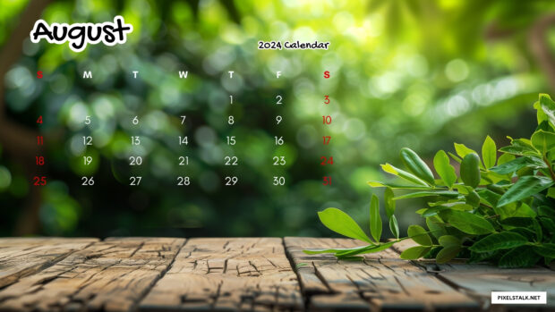 Green Cool August 2024 Calendar Background.