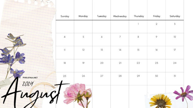Minimalist August 2024 Calendar Desktop Background.