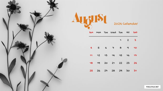 Minimalist Flower August 2024 Calendar Desktop Background.