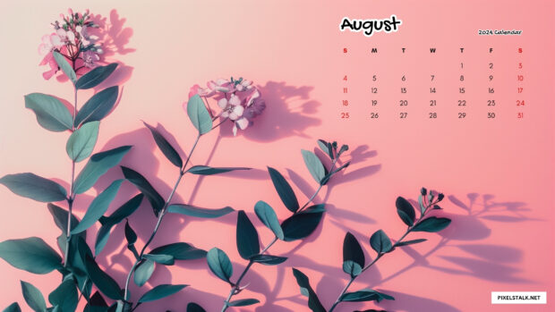 Minimalist Flowers August 2024 Calendar Wallpaper.
