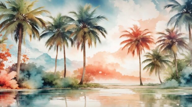 Modern tropical wallpaper with sleek palm trees Summer HD Background Desktop.