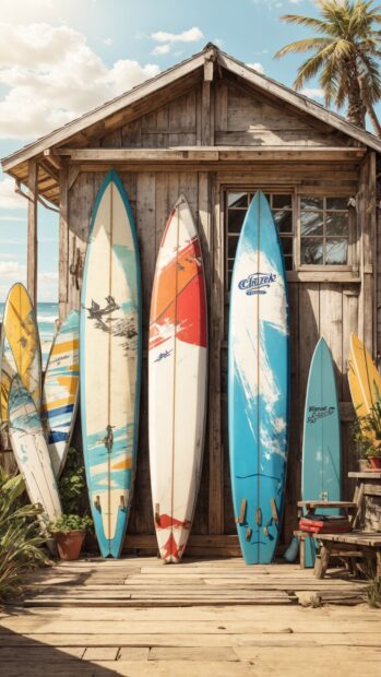 Nostalgic summer wallpaper with vintage surfboard.