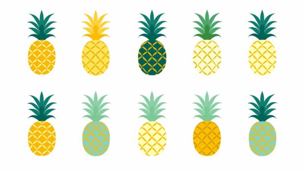 Pineapple pattern, yellow and green color scheme, Cute Summer Desktop Wallpapers HD.
