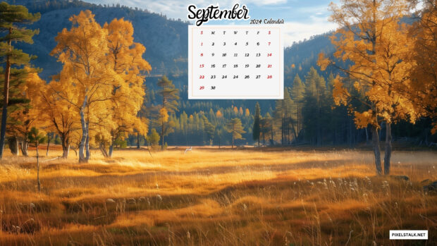 September 2024 Calendar Desktop Fall Landscape Wallpaper.