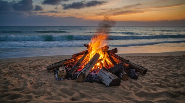 Summer each bonfire with a crackling fire, blankets spread out on the sand, and the sound of waves in the background.