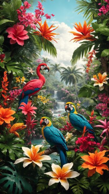 Tropical paradise wallpaper with lush foliage flower summer photo.