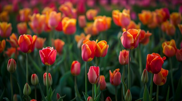 Vibrant field of Tulips flowers wallpaper for desktop.