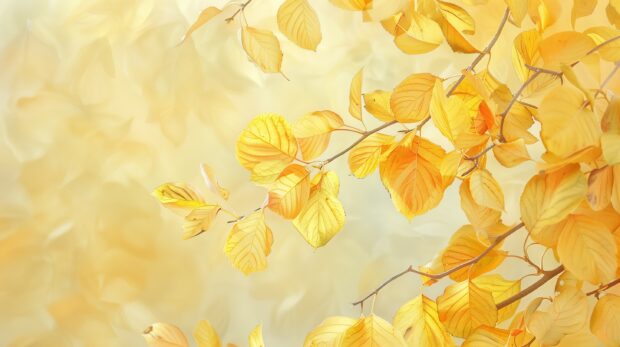 Yellow fall aesthetic leaves pastel desktop background.